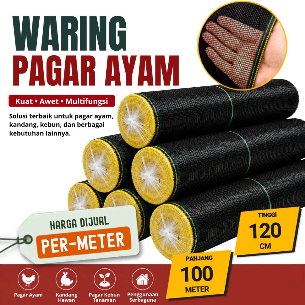 Jaring Waring TL Hitam / Waring Jaring Murah Harga Permeter / Waring 100 Meter