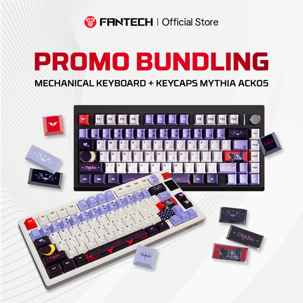 Fantech Bundling Keycaps + Keyboard Atom Pro MK917  MK921 Smart Display Wireless Mechanical Keyboard