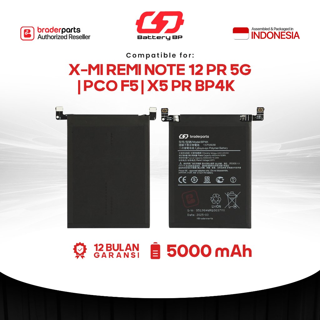 Battery BP Braderparts Battery | Baterai | Batre BP4K Compatible for Xiaomi Redmi Note 12 Pro 5G / P