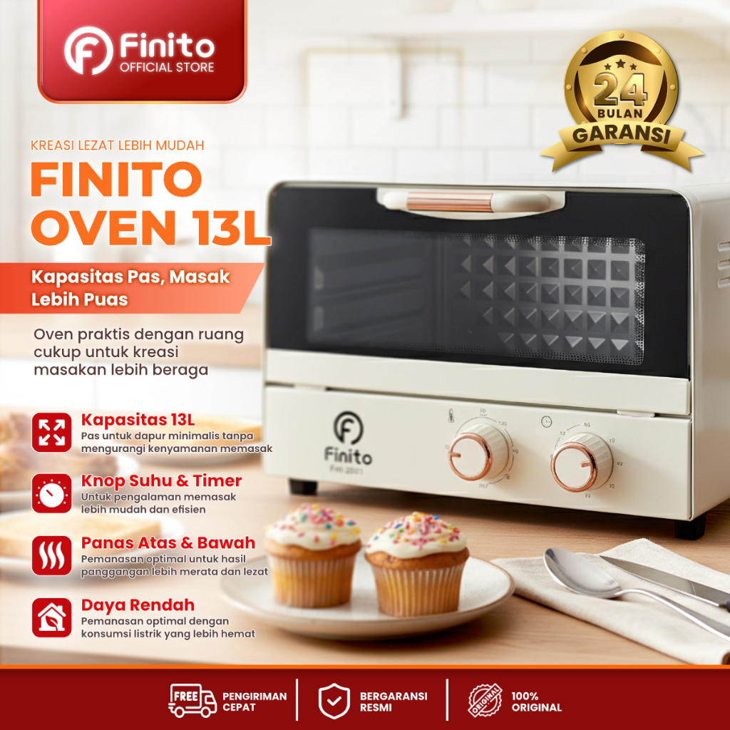 FINITO Oven Listrik FNT2001-13L 700W Pemanas Atas & Bawah Warna Cream