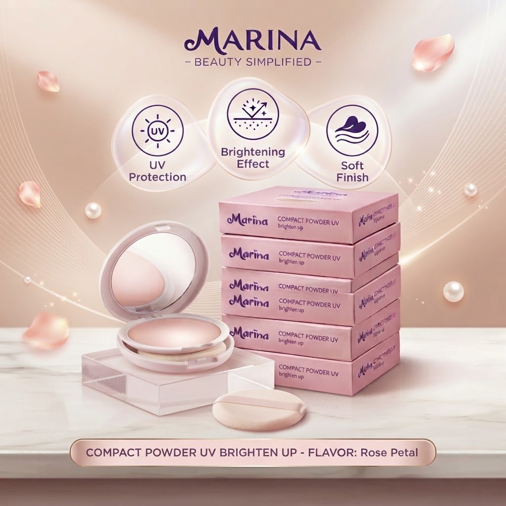 (PERPACK ISI 6) MARINA COMPACT POWDER UV 12gr - Healthy Glow Look with Vitamin E dengan 4 varian Sha
