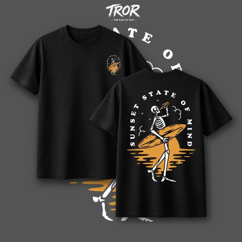 THE RAW OF RIOT - [Sunset State / Hitam] Baju Kaos Pria Distro Regular Full Cotton 24s Retro Skena S