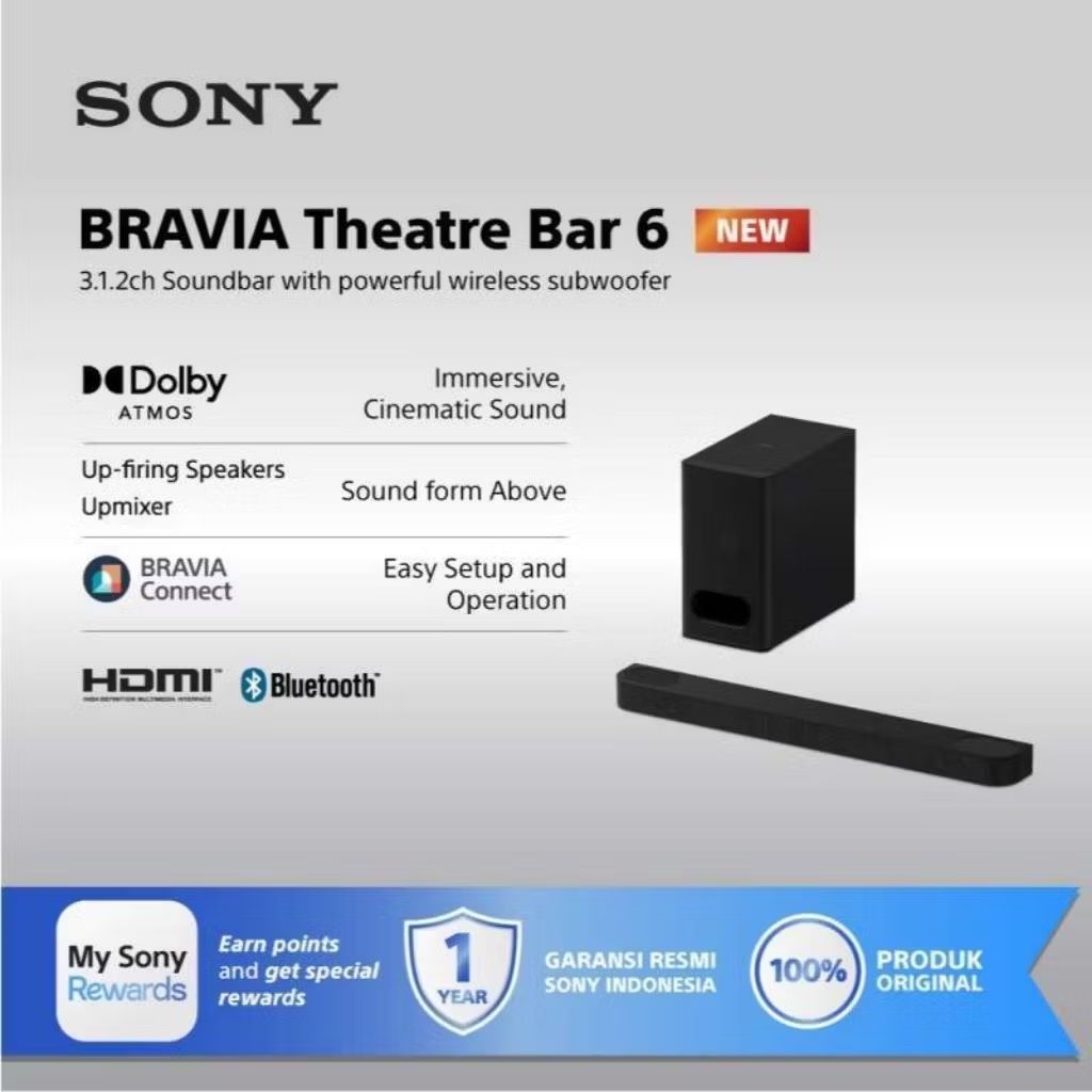 SONY BRAVIA Theater Bar 6 HT-B600 3.1.2CH Soundbar Dolby Atmos Subwoofer Wireless theatre Bluetooth 