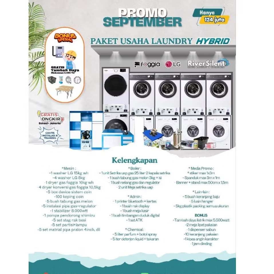 paket usaha laundry Hybrid LG foggia 124 jt | mesin laundry coin