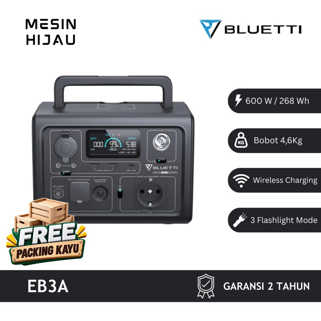Bluetti EB3A Portable Power Station 268WH/600W Outdoor Camping Battery UPS