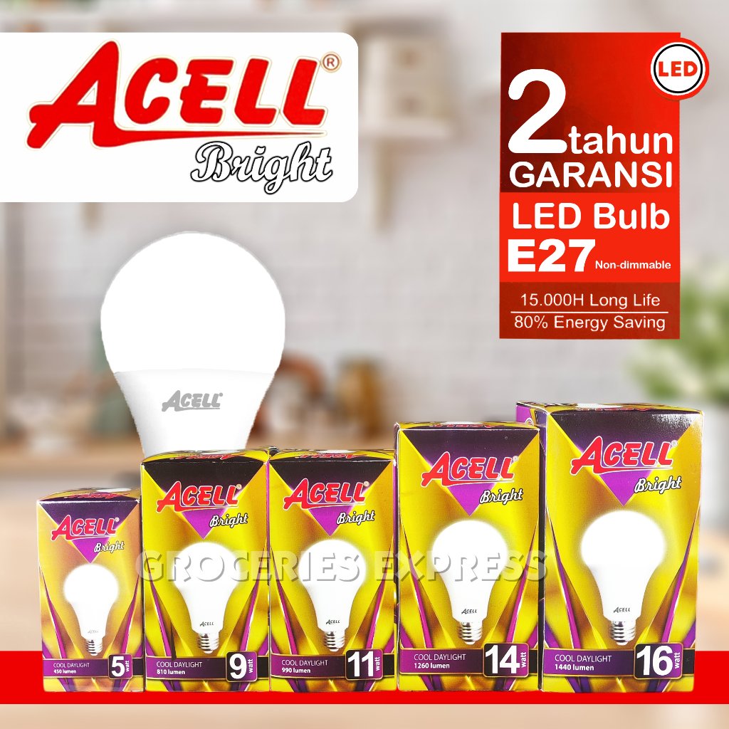 ACELL BRIGHT Lampu LED Bulb Garansi 2 Tahun 16 Watt 14 Watt 11 Watt  9 Watt 5 Watt Putih LED