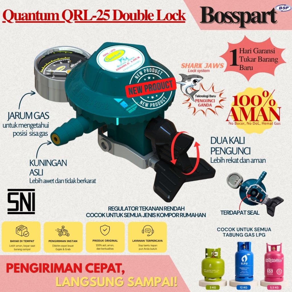Regulator Gas Tekanan Rendah Quantum Double Lock Meter QRL-25 / Quantum Low Pressure / QRL-25 Double