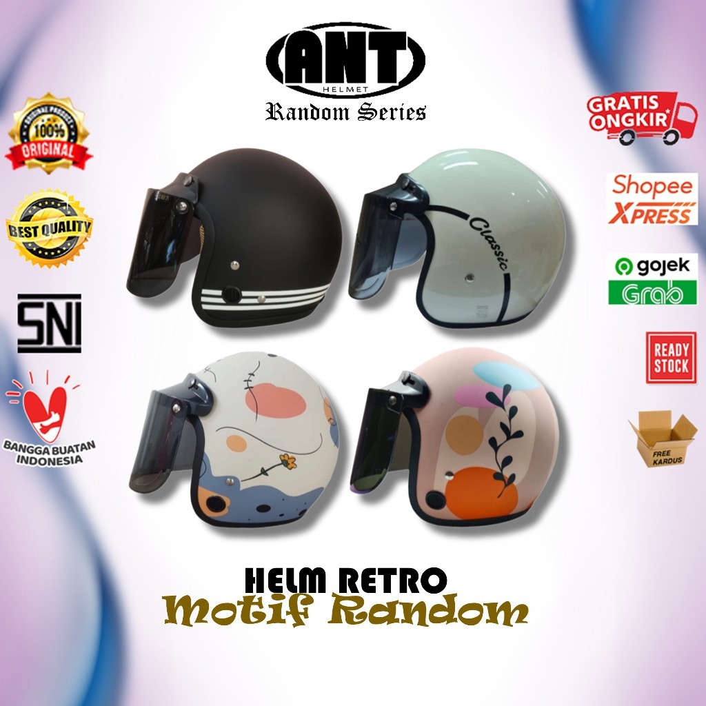 Helm Bogo Retro Motif ANT + Kaca Helm
