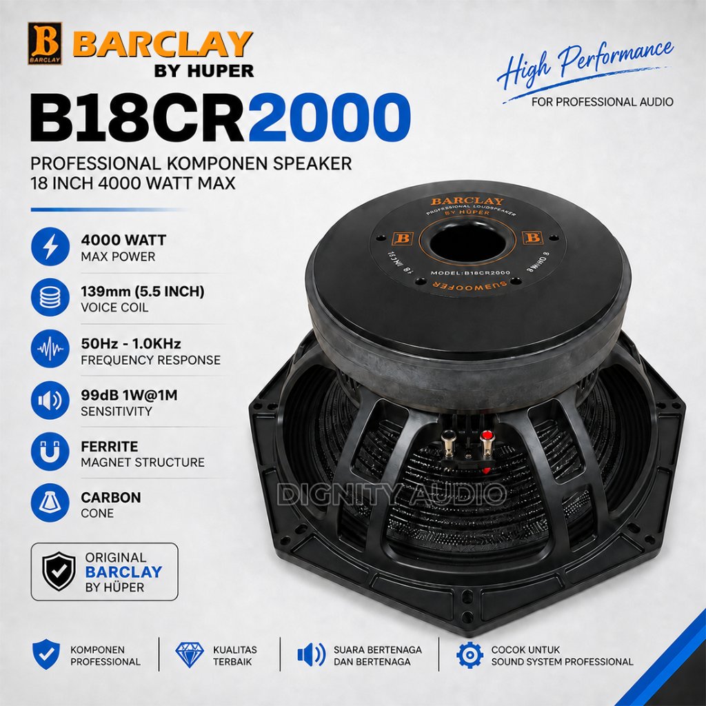 Komponen Speaker 18 Inch BARCLAY B18CR2000 | B18 CR2000 CARBON Coil 5.5 Inch Original