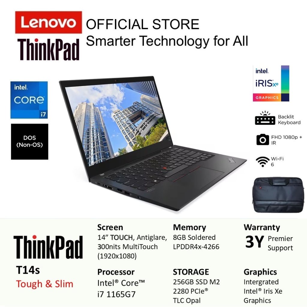 Lenovo ThinkPad T14s Core i7-1165G7 8GB 256GB 14" Touch Include Asuransi