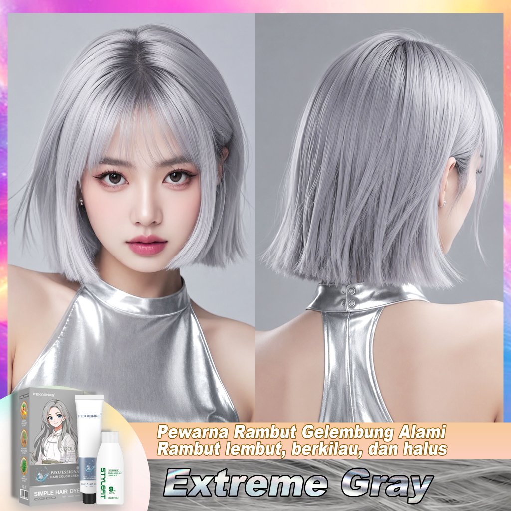 [Produk Hits 2026]Silver Grey Cat Rambut Pewarna Rambut Alami Tumbuhan Semir Rambut Krim Hair Colour