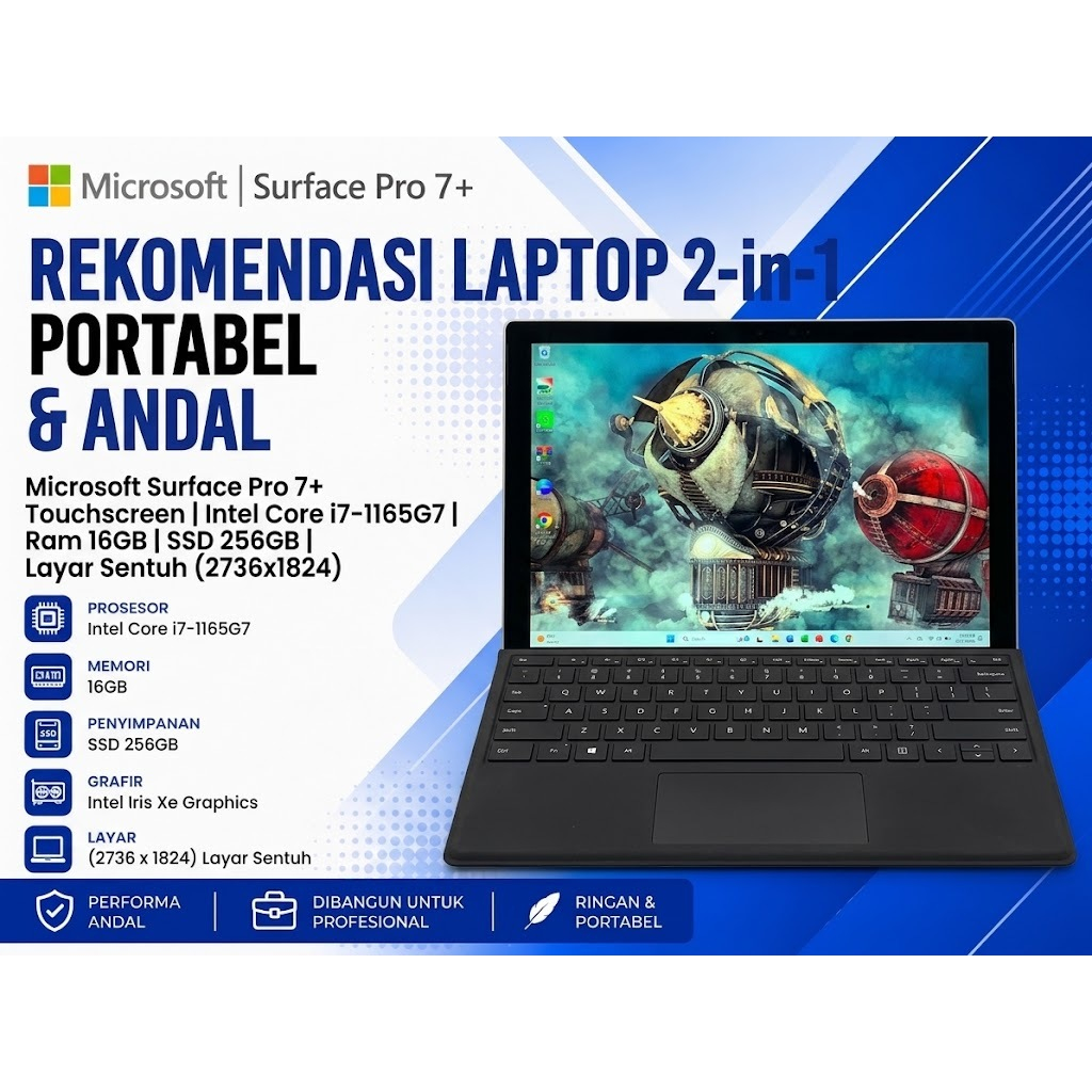 Microsoft Surface Pro 7+ Touchscreen Intel Core i7 - 1165G7 2.80GHz Ram 16GB Ssd 256GB (2736 x 1824)