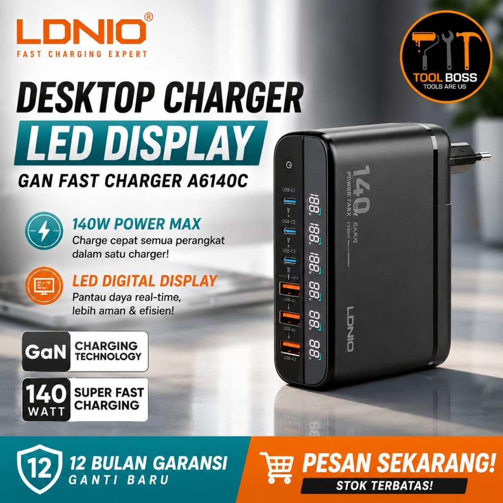 LDNIO DESKTOP CHARGER LED DISPLAY GAN FAST CHARGER A614OC