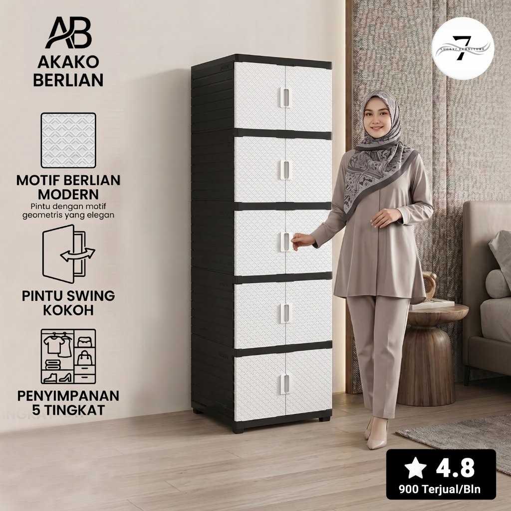 AKAKO - Lemari Pakaian Plastik Kaca Bilpin Jumbo Baby Pakaian Plastik Serbaguna 2 Pintu Susun 2, 3, 