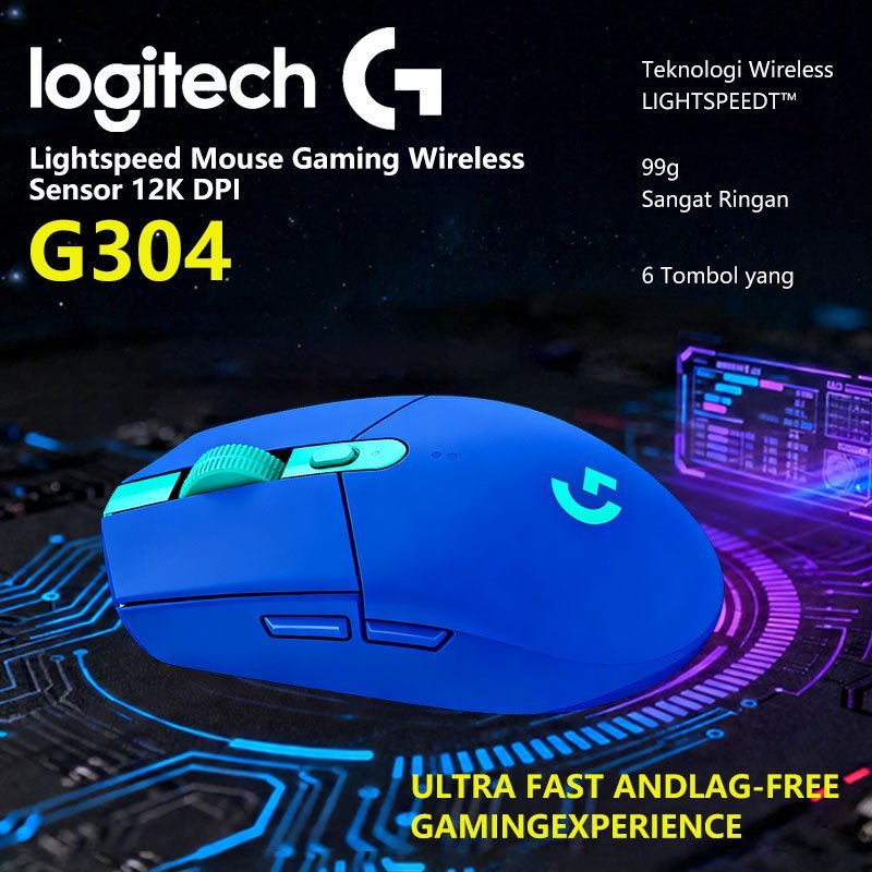 Mouse Gaming Nirkabel Logitech G304 Bluetooth Sensor HERO 12K DPI, Desain Ringan, 6 Tombol Custom, D