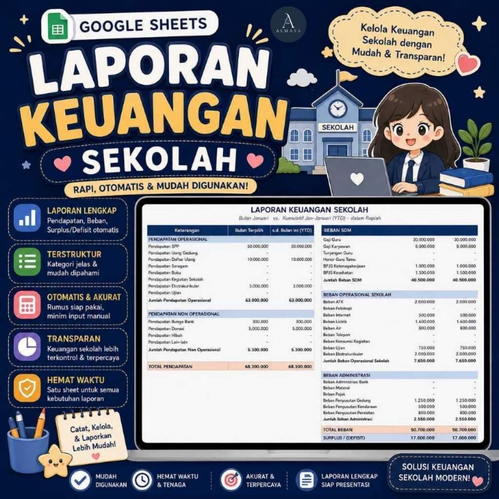 Template Laporan Keuangan Sekolah Spreadsheets Akuntansi Sekolah Pembukuan Sekolah