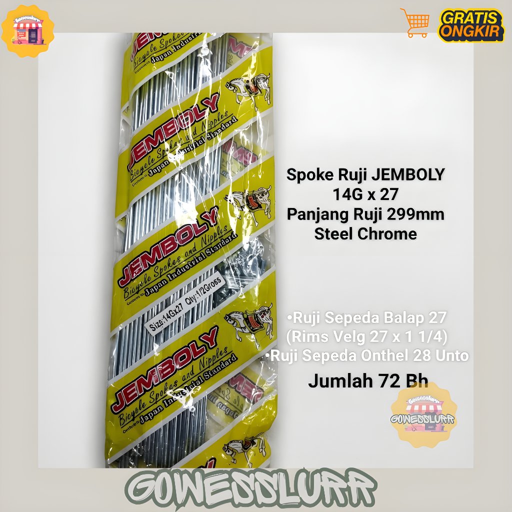 NEWWSpoke Ruji Jari 299mm Jemboly 14G x 27 Untuk Velg Rims Sepeda Balap 27 Velg 27x1 1/4 Onthel 28 J
