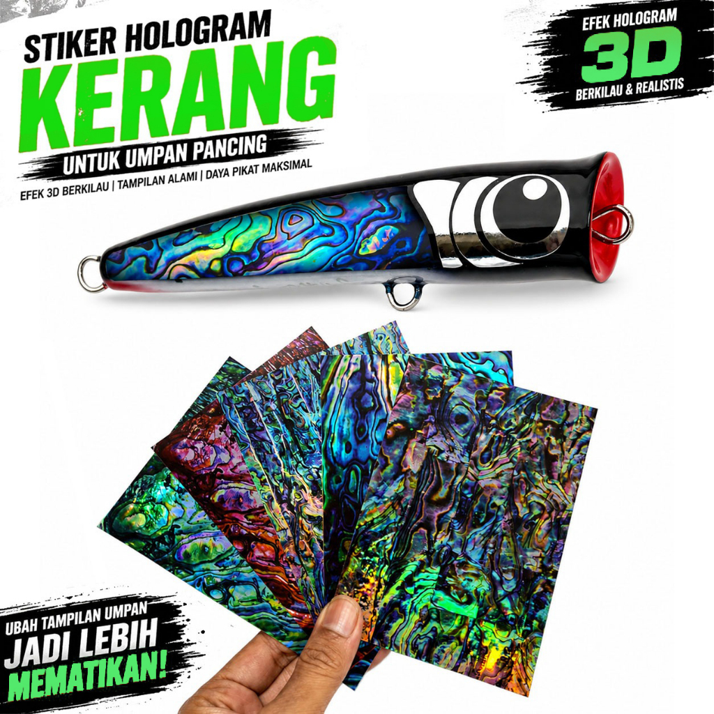 MMT7 Stiker Abalone Cangkang Kerang Hologram Bunglon Umpan Pancing Popper Stickbait