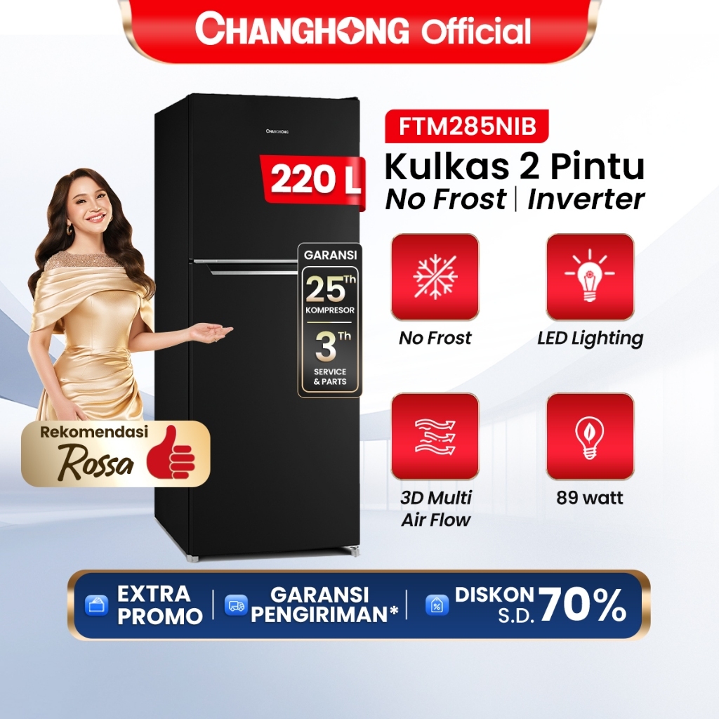 [KULKAS INVERTER] Changhong Kulkas 2 Pintu  (Refrigerator) No Frost tanpa Bunga Es Lemari Es Kapasit