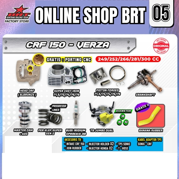 PAKET TRABAS GORILA SUPER 5 6 BRT CRF 150 VERZA Paket Bore Up 249CC 252CC 266CC 281CC 300CC