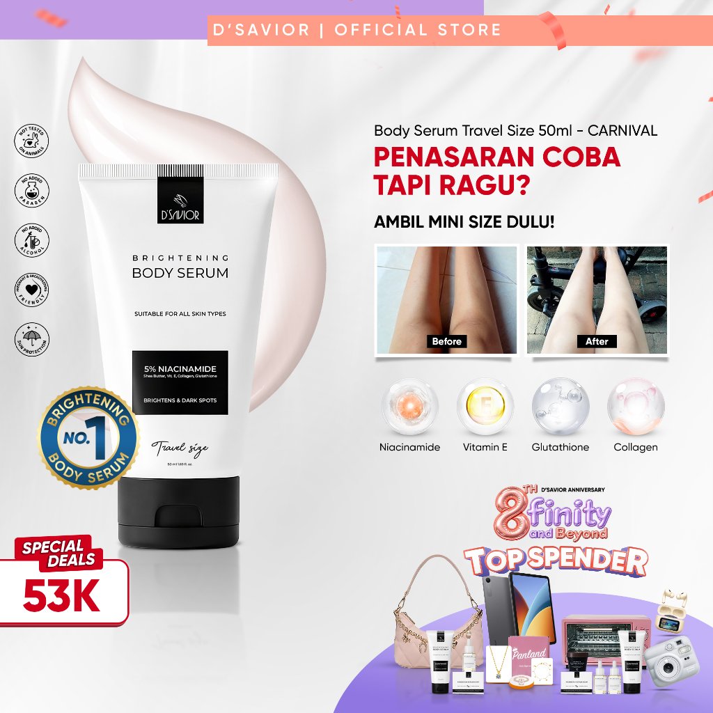 (SPECIAL MEMBER) D'SAVIOR  Body Serum Brightening Niacinamide 5% Travel Size 50ML | Body Lotion Penc