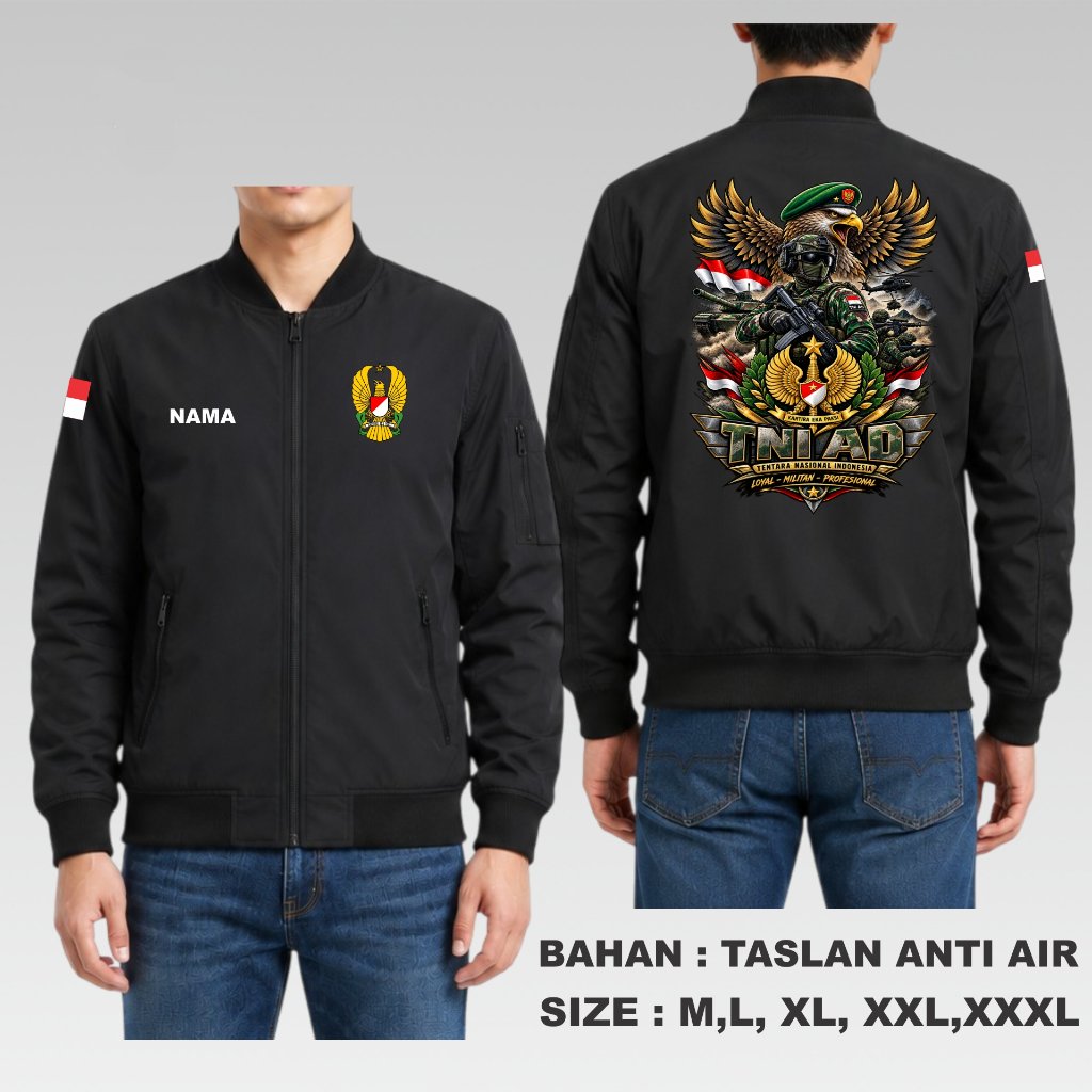 Jaket Bomber Motif Logo TNI AD Angkatan Darat Jaket Bomber Anti Air