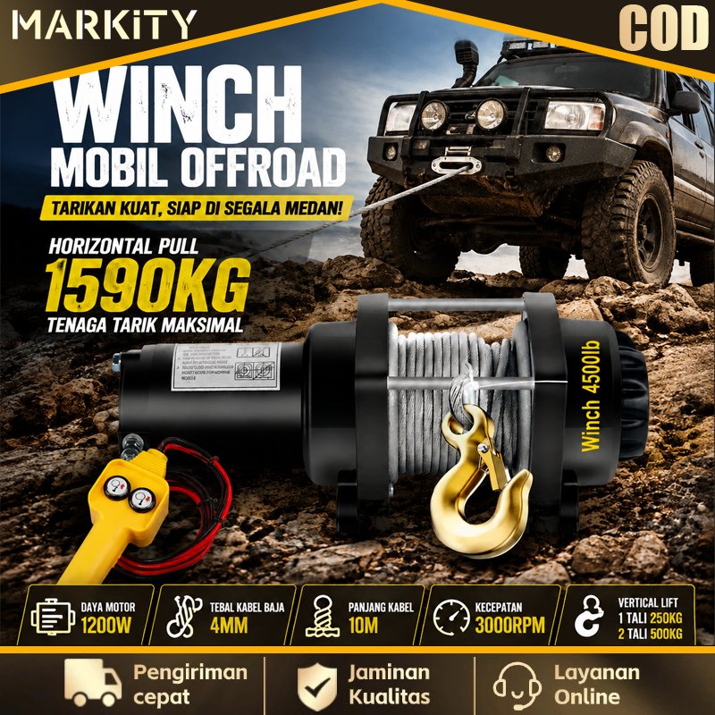 MARKITY Winch Mobil Offroad 4500lbs  Electric Hoist Mini 12V Wire Rope Winch Hoist