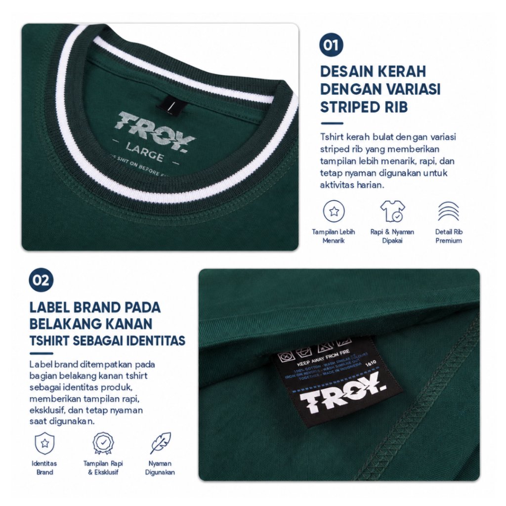 Troy Company Striped Rib T-Shirt Green Four Crest - Kaos Pria Lengan Pendek Hijau KST 3709-2G1W
