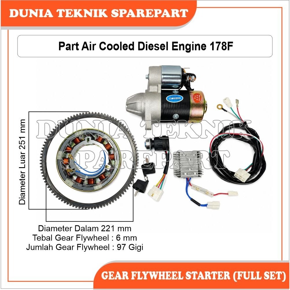 178F GEAR FLYWHEEL STARTER FULL SET (GEAR FLYWHEEL, STATOR, DINAMO STARTER, BATTERY CHARGER, SWITCH 
