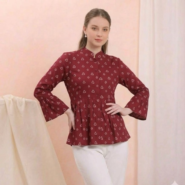 Shanaya Batik Wanita Blouse Vidya HN Batik Kerja Kekinian Kancing depan Batik Modern Cantik Elegan