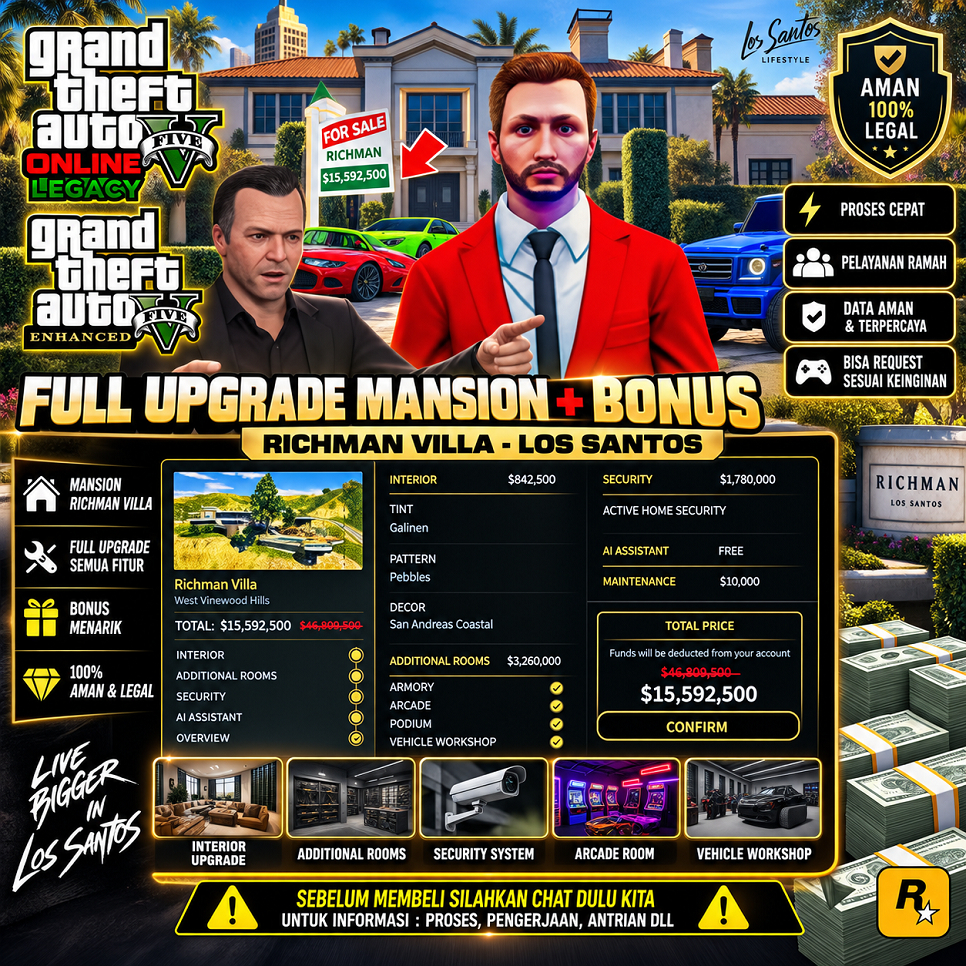 (GARANSI) MANSION  money cash - GTA 5 ONLINE PC