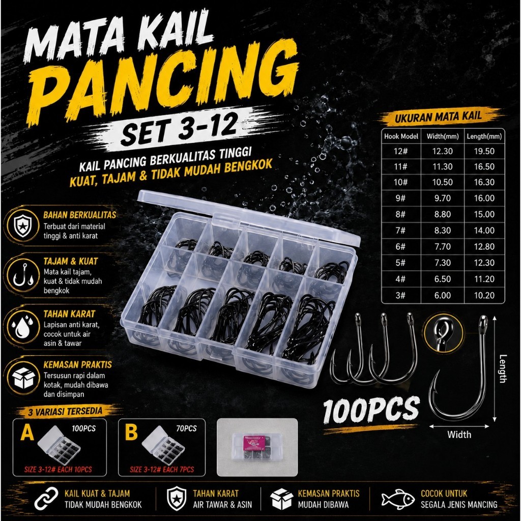 MATA KAIL PANCING SET 3-12 KAIL PANCING SET 100PCS / 70 PCS KAIL PANCING