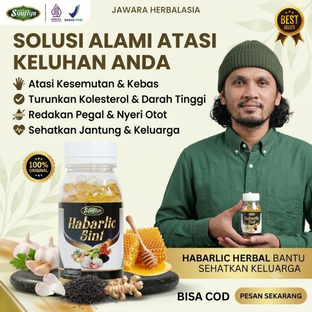 Habarlic 5in1 Habbatussauda BPOM Herbal Sehatkan Keluarga Tangan Kebas Kesemutan Pegal Kolesterol Da
