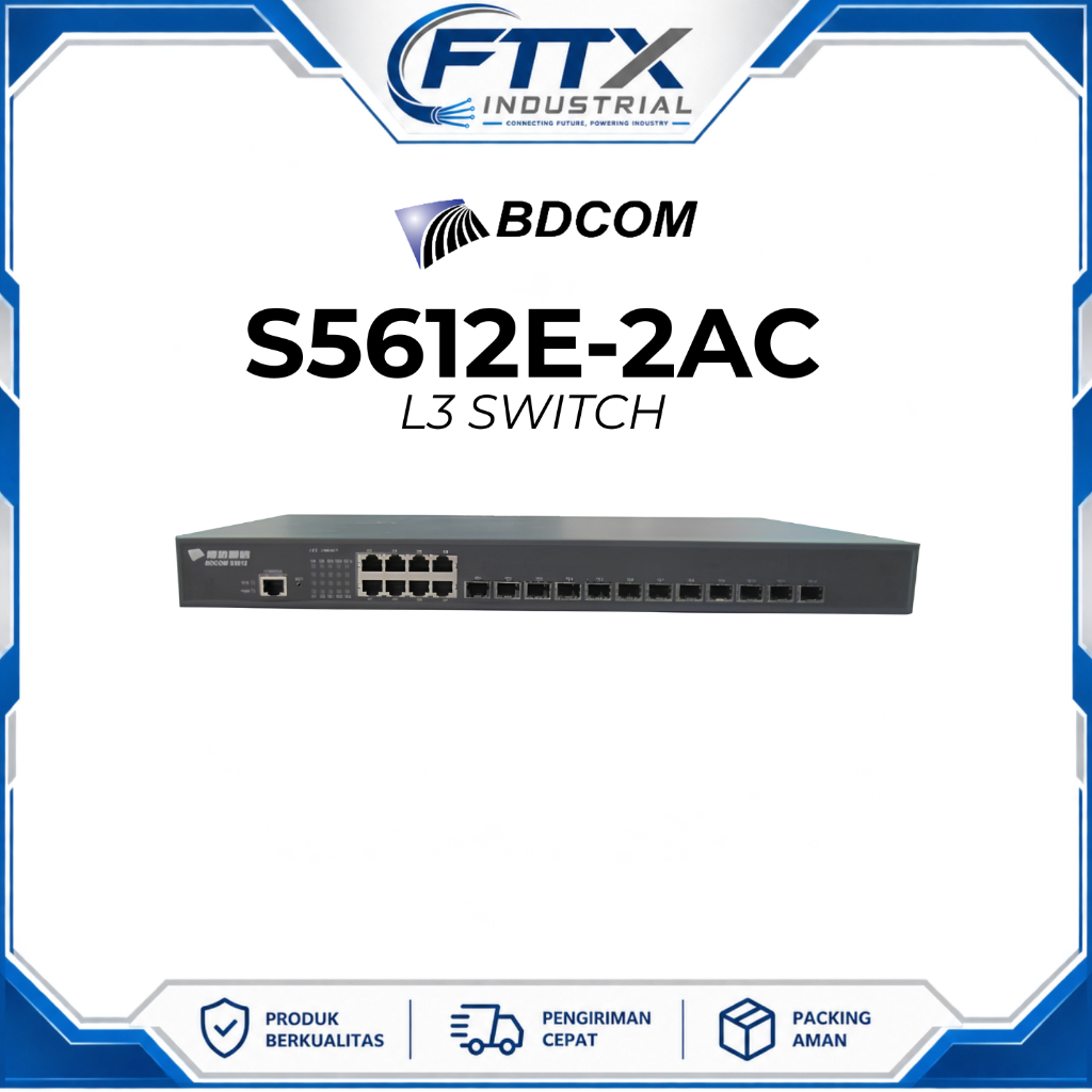 FTTX - BDCOM S5612E Switch Layer 3 Routing 8-Port Gigabit RJ45 & 12-Port 10G SFP+ Data Center