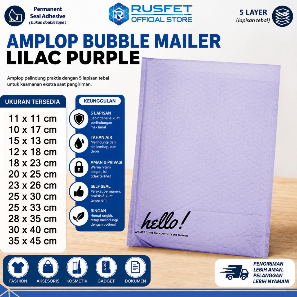 Amplop Bubble Mailer Envelope Bubble Lilac Purple Bubble Packing Murah RUSFET