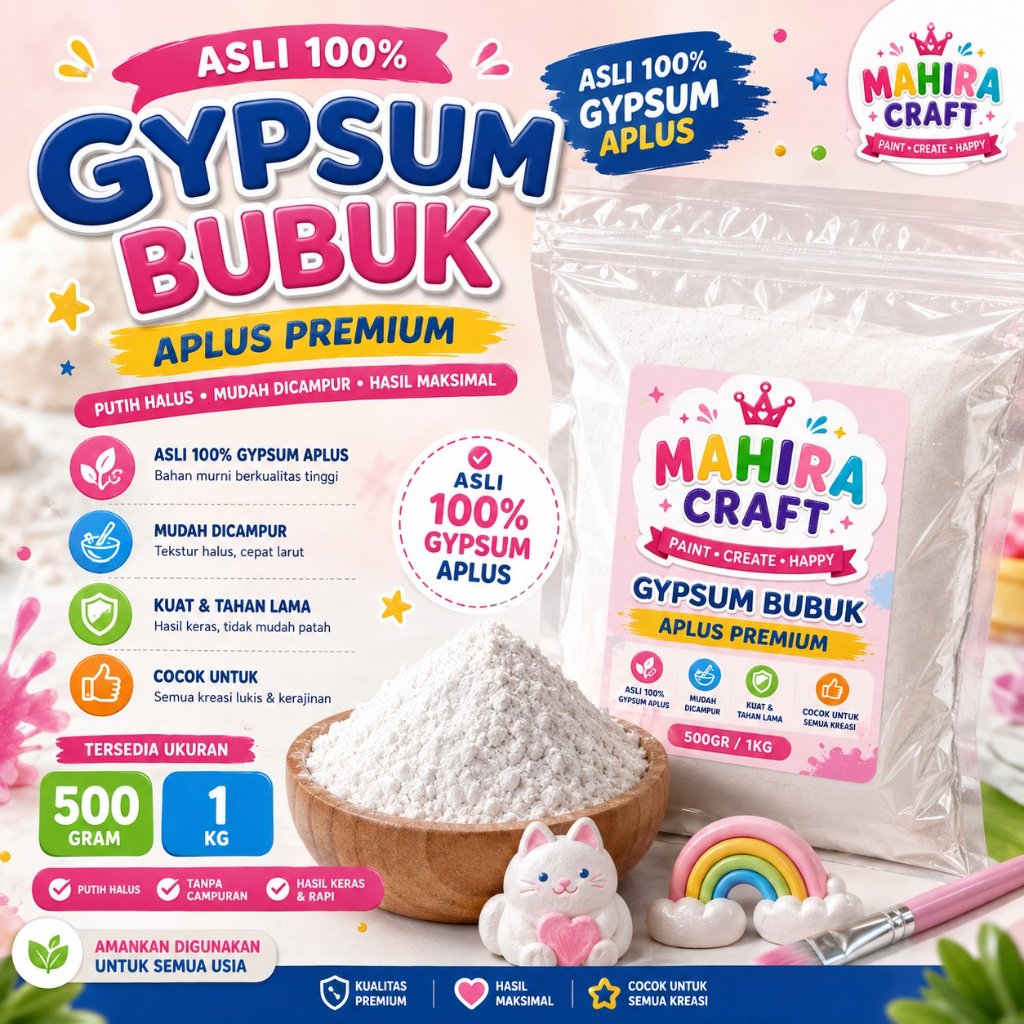 Mahira Craft - Gypsum Bubuk Casting APlus Repack 1kg | Bubuk Gypsum untuk Cetakan & Kerajinan