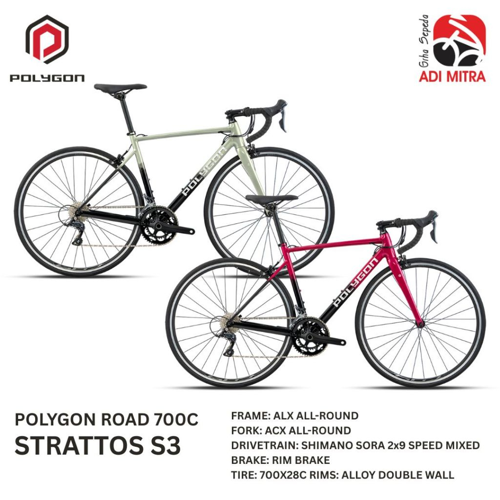 Polygon Strattos S3 [700C] Road Bike 2x9 Speed Sepeda Balap Rim Brake Frame Alloy Fork Carbon