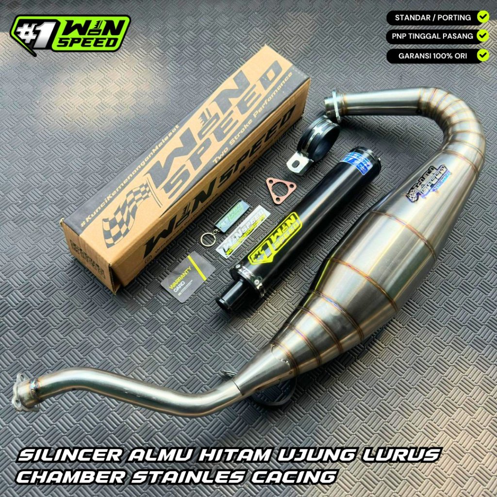 Knalpot Racing Ninja R RR SS WIN SPEED Almu Hitam Ujung Lurus CNC HITAM Chamber Stainles Las Cacing 