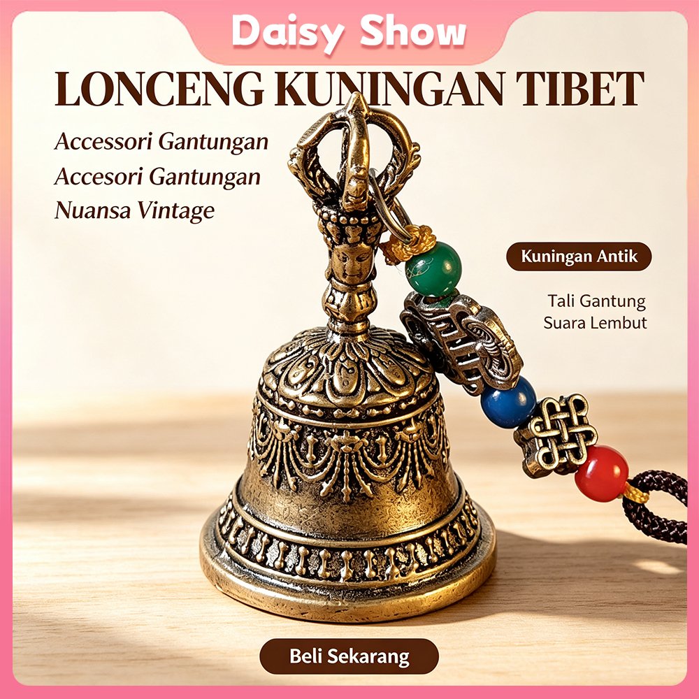 Lonceng Vajra Kuningan Antik Tibetan Bell Dengan Tali Gantung Gaya Tibet Dekorasi Hiasan