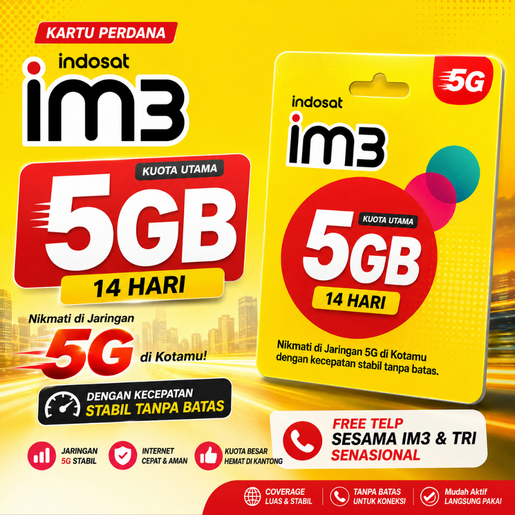 Kartu Perdana Indosat IM3 Inject 5GB 14 Hari NASIONAL Jaringan 5G SEGEL