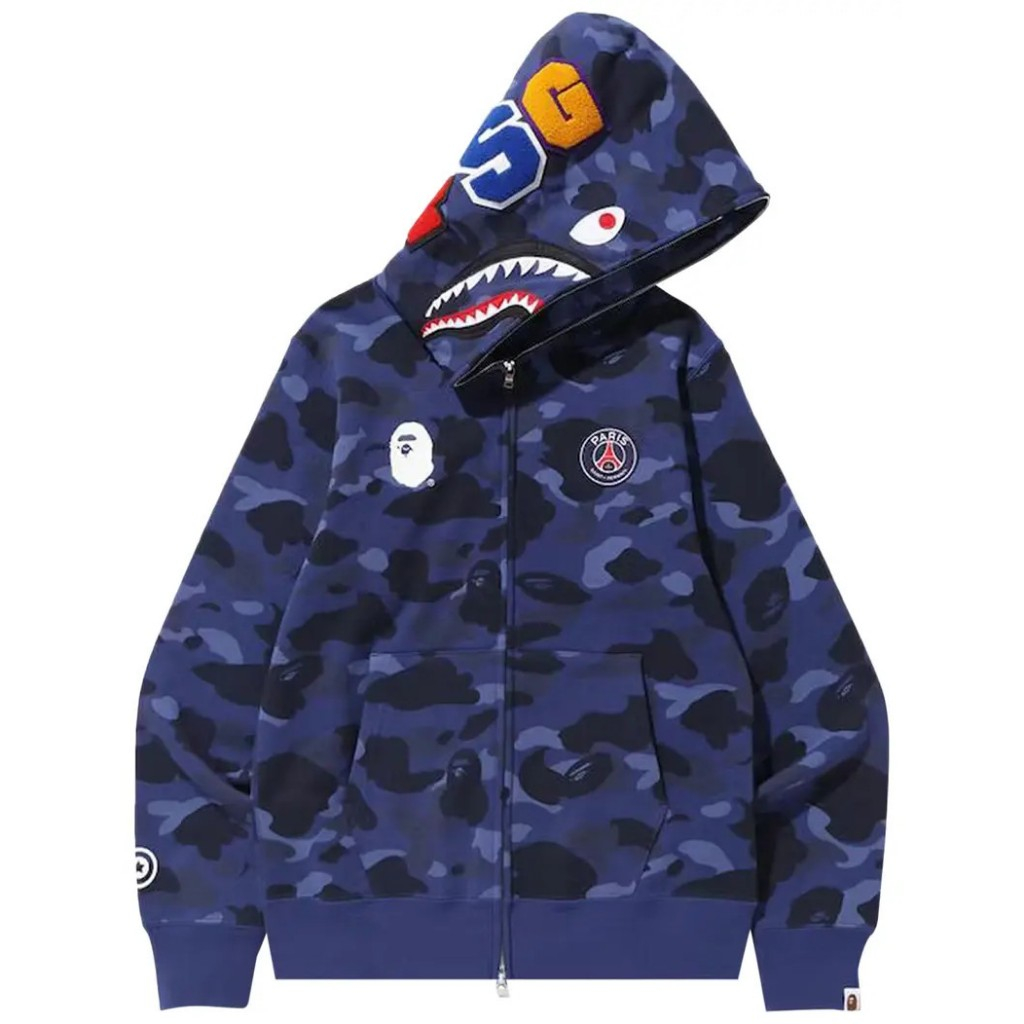 Hoodie Bape Shark X PSG blue camo full zipper Hypebeast