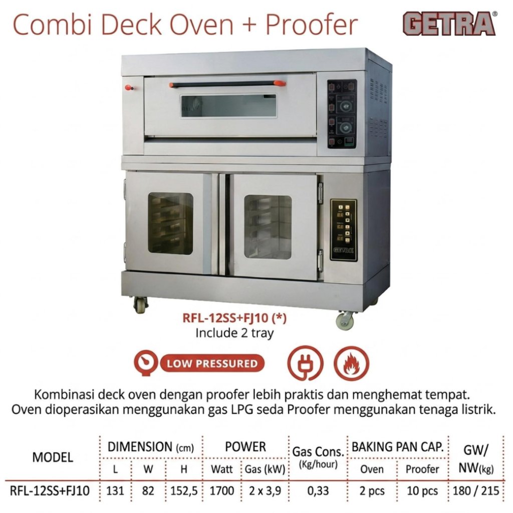 GETRA RFL-12SS+FJ10 / RFL12SS+FJ10 / RFL 12SS+FJ10 COMBI DECK OVEN + PROOFER