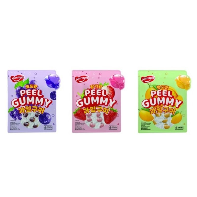 Naraya Peel Gummy Candy Permen 80gr Varian Strawberry / Mango / Grape