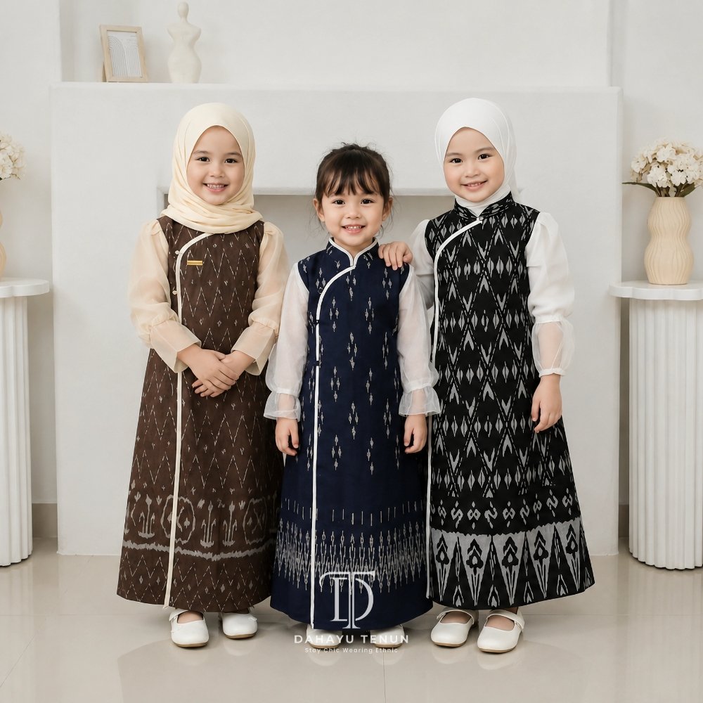 DAHAYU - JENAR Dress Gamis Kids Anak Perempuan Tenun Etnik Kombinasi Silk Premium Bayi Balita Remaja