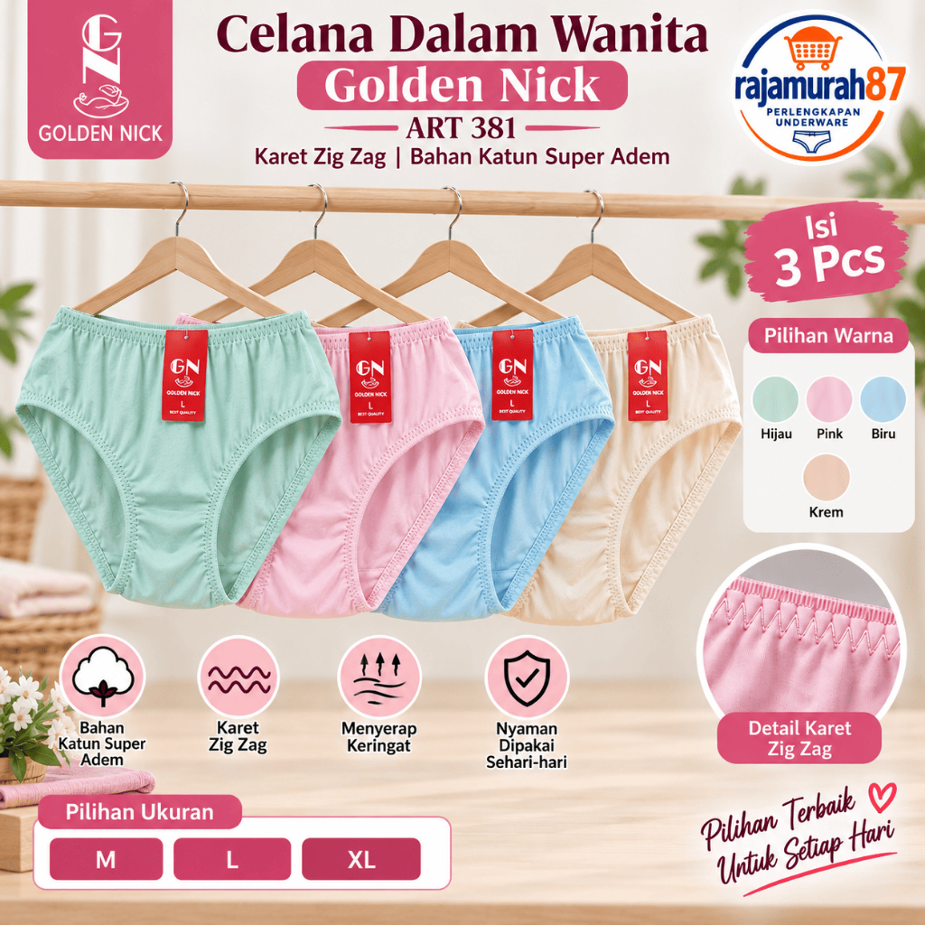 ( 3PCS ) Celana dalam golden nick 381 karet zig zag • CD Golden Nick 381