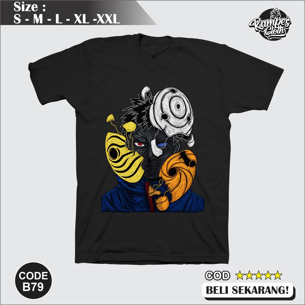 Kaos Distro Obito Broken Mask - Kaos Naruto - Kaos Obito Cotton Combed 30s Premium B79