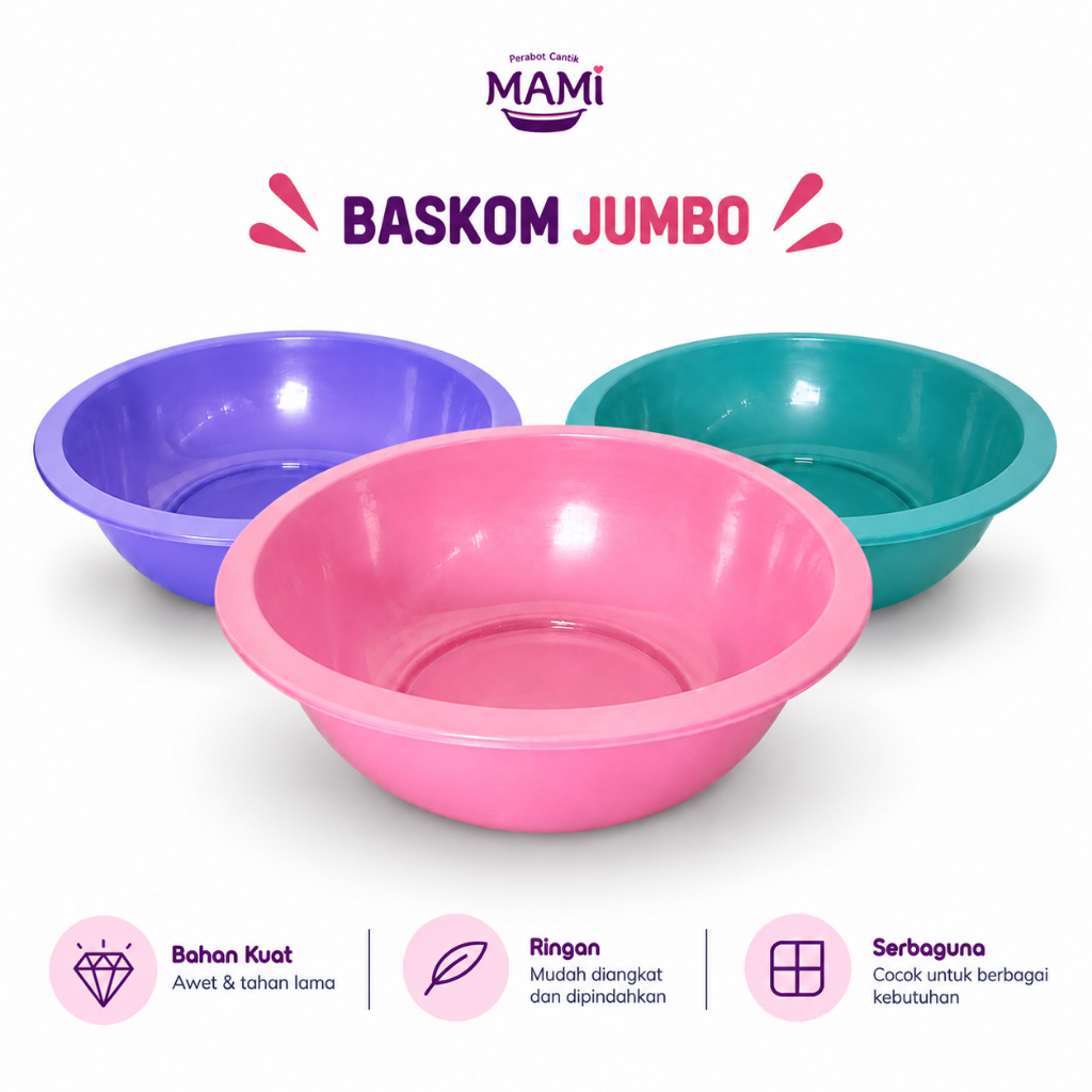 (12 pcs) BASKOM JUMBO WARNA WARNI MURAH / BASKOM UKURAN 16 / BASKOM PLASTIK / BASKOM PLASTIK JUMBO M