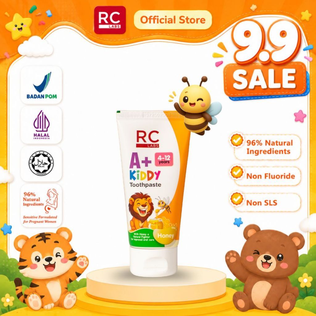 RC Labs 7in1 A+KIDDY 4-12 tahun HONEY TOOTHPASTE 40g Pasta Gigi Natural Non Fluoride Non SLS Aman te