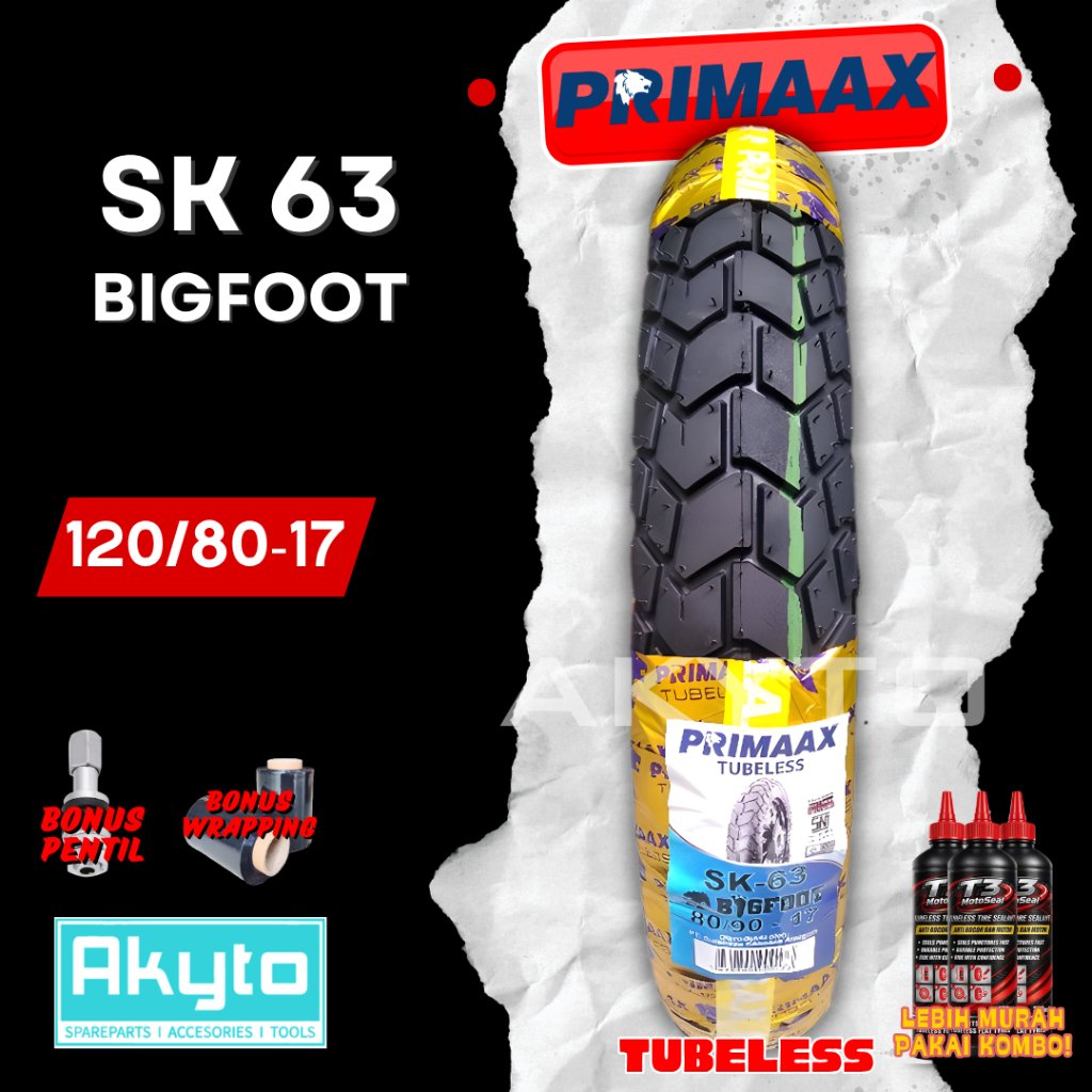 [120/80-17 + PENTIL]PRIMAAX SK-63 TUBELESS DUAL PURPOSE RING 17 / SK63 SK 63 R17 BAN MOTOR 120 80 17