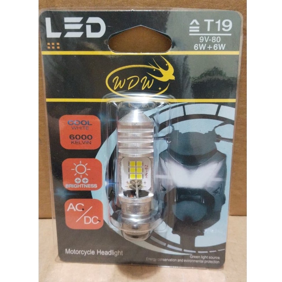 Lampu LED WDW Murah 6W + 6W 9V-80 T19 6000 kelvin AC/DC Motor Bebek Matic Honda Yamaha Suzuki
